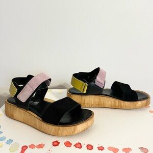 Black and Pink Suede Women's Sandals